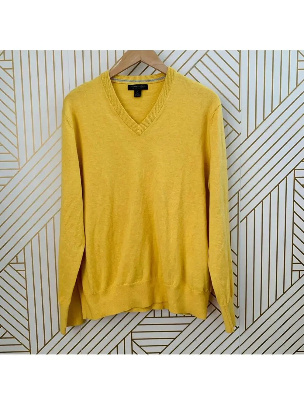 Banana Republic Cotton Cashmere blend saffron v neck sweater yellow gold L
